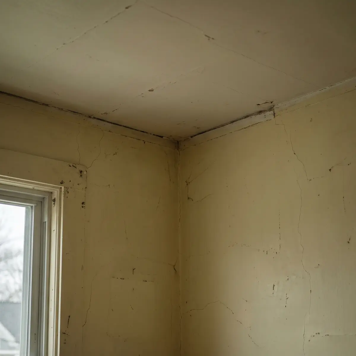 Plain ceiling corner before custom crown molding install Manchester NH