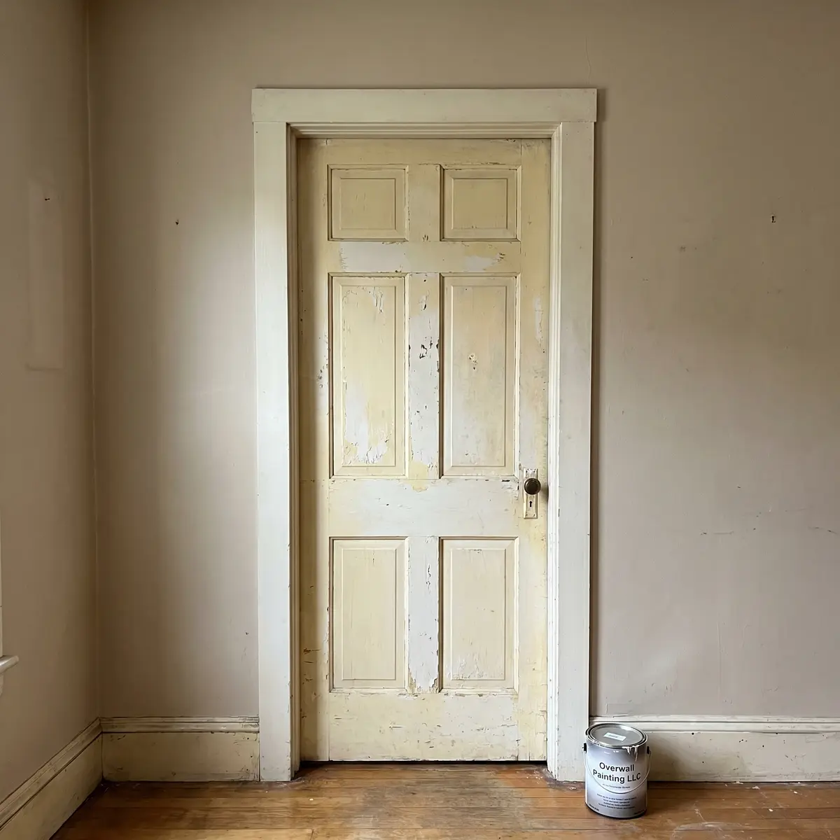 Aged door casing with peeling paint before restoration Nashua NH