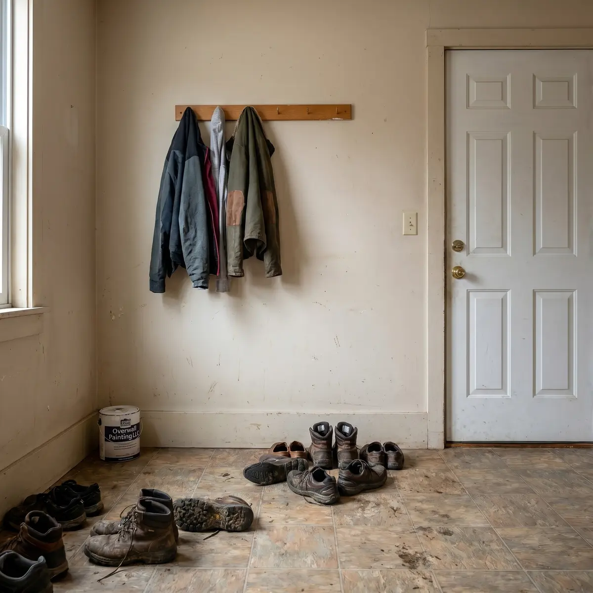 Plain mudroom corner before custom built-in install Merrimack NH