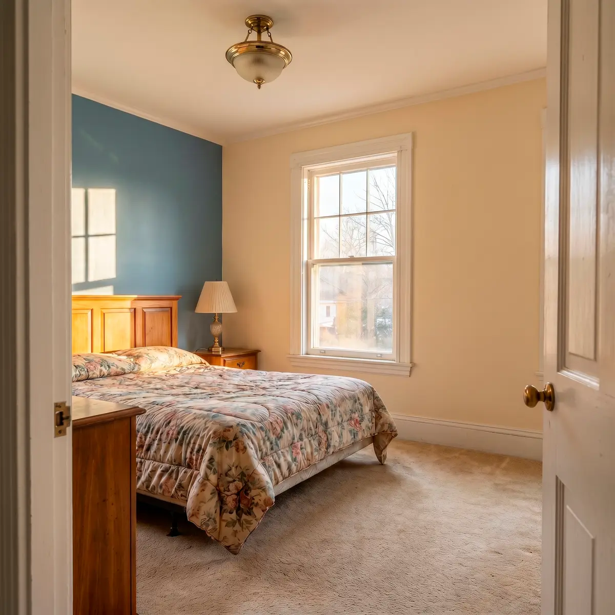 Refreshed master bedroom blue accent wall after painting Merrimack NH